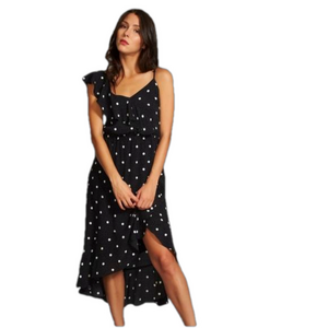 REVOLVE 1. STATE Black & White Polka Dot Assymetrical Flowy Midi Dress Ruffle S
